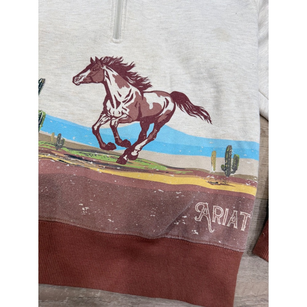 Ariat Real Womens Quarter Zip Sweatshirt Wild Horse Desert Oatmeal Size M - Picture 2 of 9